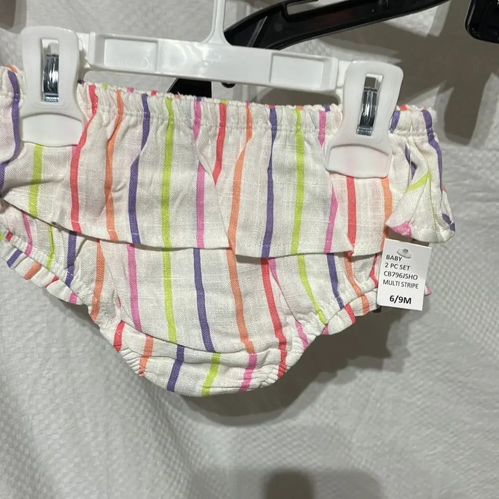 Jessica Simpson 6/9 baby striped 2 piece set ruffled diaper cover swing top nwt